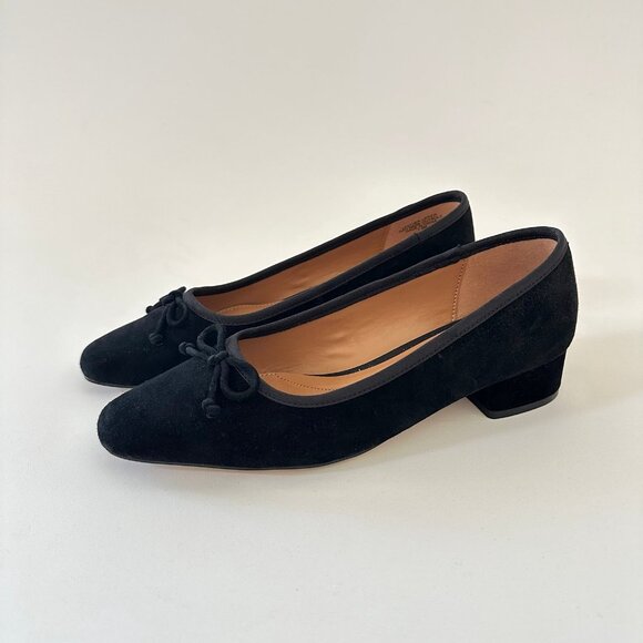 Talbots Womens Black Velvet Ballet Heels Size 7.5 Block Heel Pumps Bow Suede - Picture 11 of 11